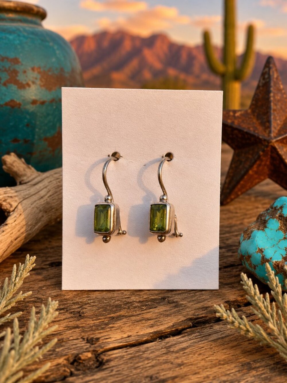 Sterling Silver Green Gem Earrings Minimalist Dangle Earrings